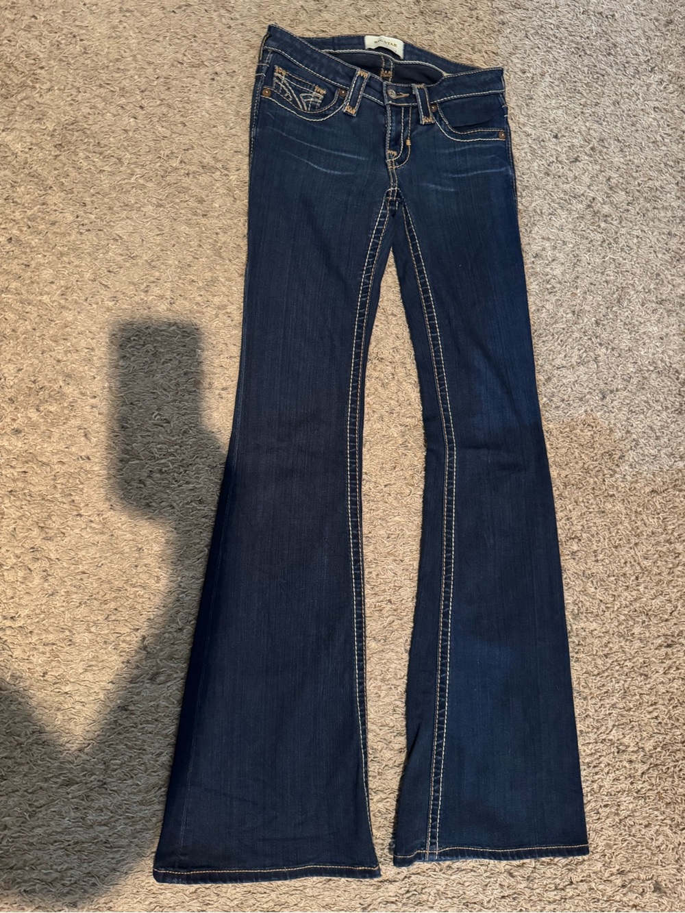 Big Star Dark Blue Flare Jeans with Contrast Stitching